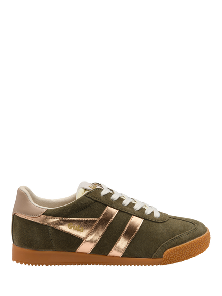 Gola Classics Elan Glitz Suede Lace Up Trainers, Khaki/Rose Gold, Khaki/Rose Gold