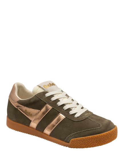 Gola Classics Elan Glitz Suede Lace Up Trainers, Khaki/Rose Gold - view 2, Khaki/Rose Gold
