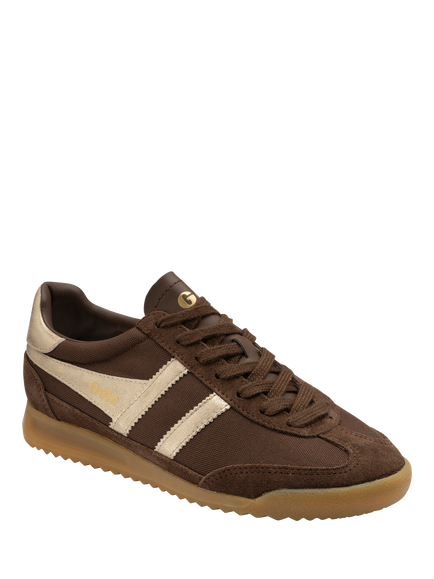 Gola Classics Tornado Lace Up Trainers, Dark Brown/Gold - view 2, Dark Brown/Gold