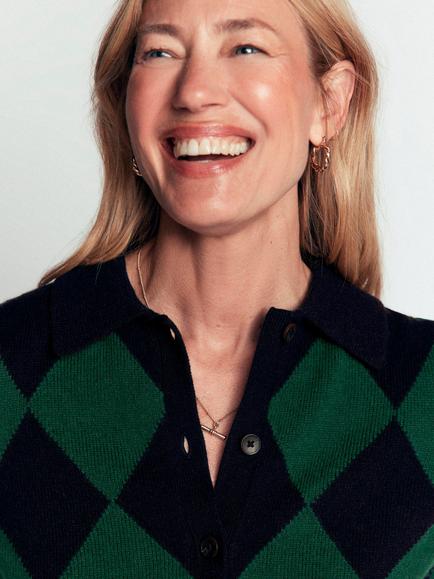 Boden Ariadne Geometric Cardigan, Navy/Green - view 2, Navy/Green