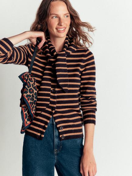 Boden Lydia Tie Neck Cardigan, Navy/Camel, Navy/Camel