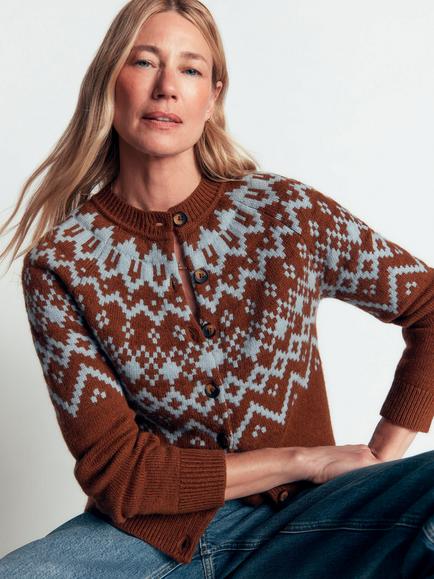 Boden Mae Fair Isle Cardigan, Potting Soil, Potting Soil