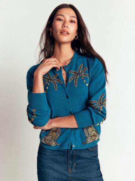 Boden Ria Embellished Knit Cardigan, Blue/Multi, Blue/Multi