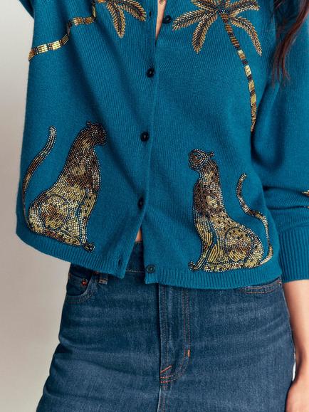 Boden Ria Embellished Knit Cardigan, Blue/Multi - view 2, Blue/Multi