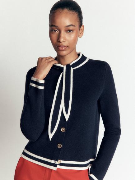 Boden Tie Neck Wool Rich with Cashmere Milano Jacket, Navy, Navy