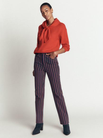 Boden Striped High Rise Straight Fit Jeans, Navy/Red, Navy/Red
