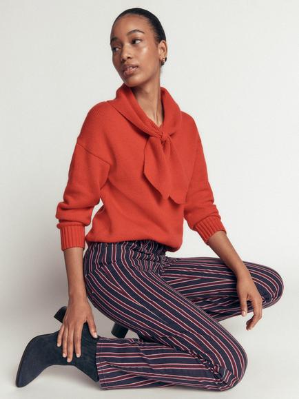 Boden Striped High Rise Straight Fit Jeans, Navy/Red - view 2, Navy/Red