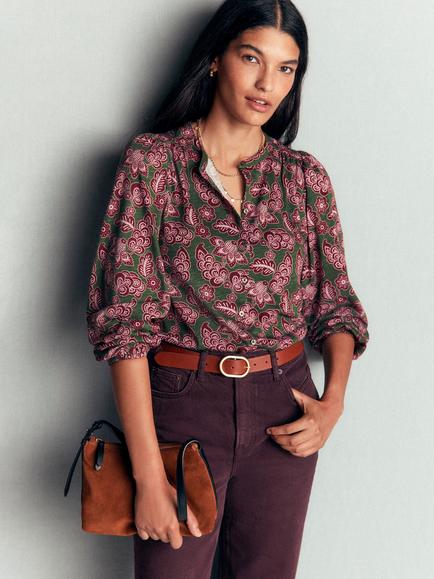 Boden Ara Floral Jersey Round Neck Shirt, Tickled Meadows, Tickled Meadows