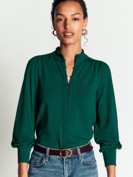 Boden Isla Long Sleeve Blouse, Emerald Night, Emerald Night