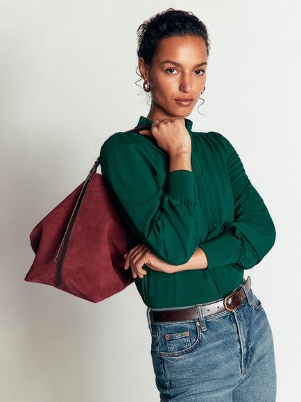 Boden Isla Long Sleeve Blouse, Emerald Night - view 2, Emerald Night