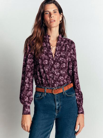 Boden Isla Floral Long Sleeve Blouse, Brown/Multi, Brown/Multi