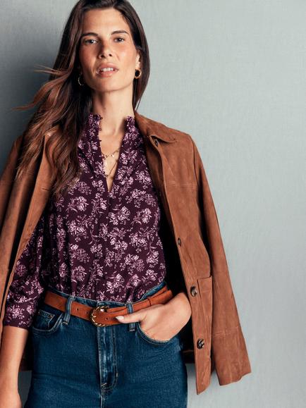 Boden Isla Floral Long Sleeve Blouse, Brown/Multi - view 2, Brown/Multi