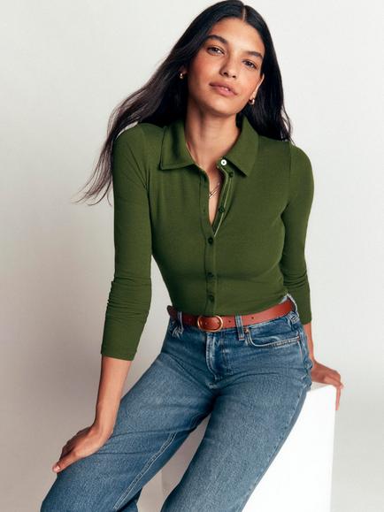 Boden Long Sleeve Jersey Shirt, Forest Green