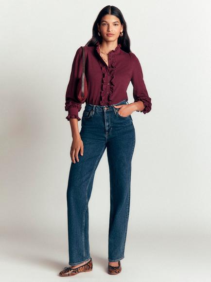 Boden Mega Frill Blouse, Dark Cherry, Dark Cherry