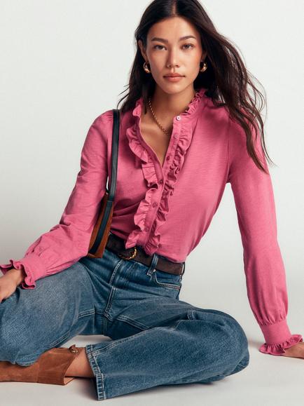 Boden Mega Frill Blouse, Pink Heather - view 2, Pink Heather