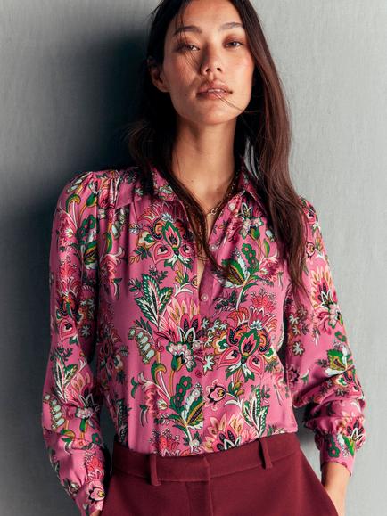 Boden Sara Floral Silk Shirt, Heather Rose Flora, Heather Rose Flora