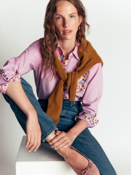 Boden Sienna Striped Floral Relaxed Fit Shirt, Purple/Multi - view 2, Purple/Multi