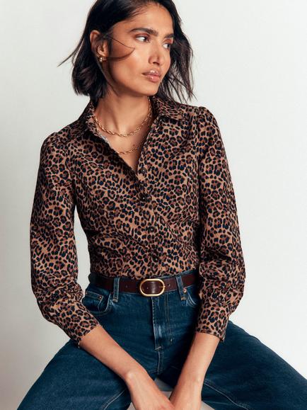 Boden Sky Animal Print Corduroy Shirt, Demerara, Demerara