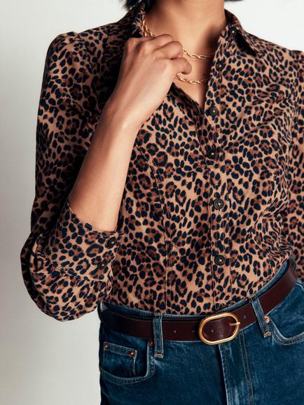 Boden Sky Animal Print Corduroy Shirt, Demerara - view 2, Demerara