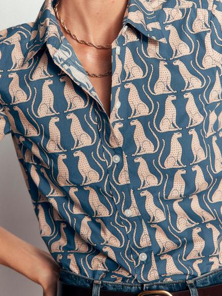 Boden The New Sienna Cat Print Shirt, Teal/Multi - view 2, Teal/Multi