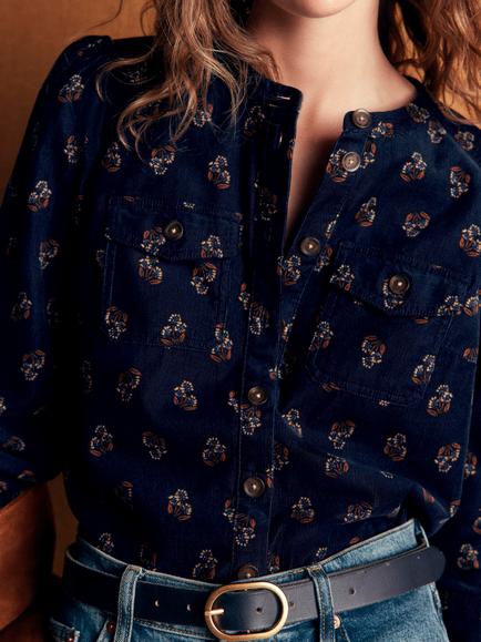 Boden Thea Floral Corduroy Shirt, Navy/Multi - view 2, Navy/Multi