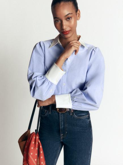 Boden Volume Sleeve Shirt, Blue Oxford, Blue Oxford