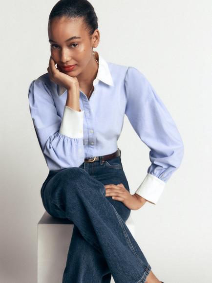 Boden Volume Sleeve Shirt, Blue Oxford - view 2, Blue Oxford