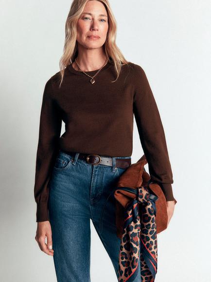 Boden Camilla Cotton Rich Crew Neck Jumper, Bitter Chocolate, Bitter Chocolate