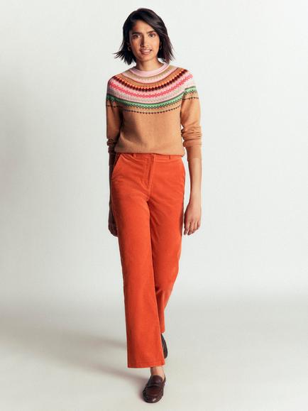 Boden Edie Fair Isle Crew Neck Jumper, Camel/Multi, Camel/Multi