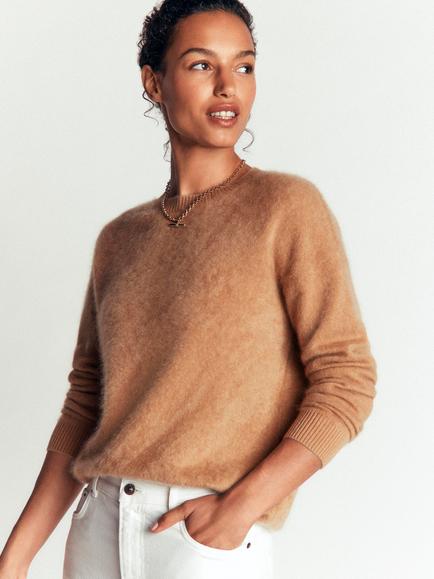 Boden Kat Cashmere Crew Neck Jumper, Camel Melange, Camel Melange
