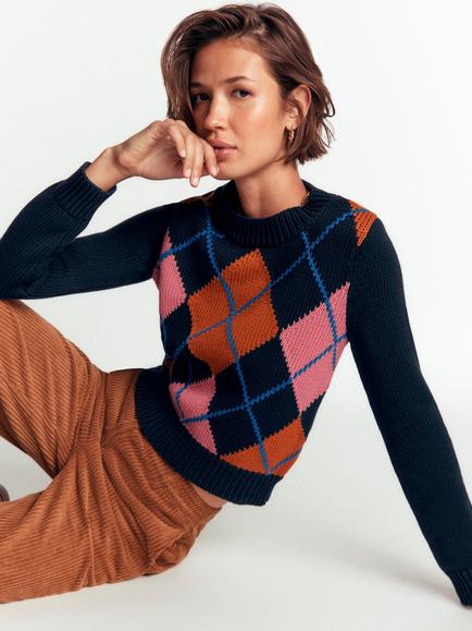 Boden Lucy Cotton Chunky Knit Jumper, Pink/Brown, Pink/Brown