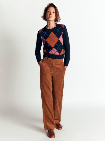 Boden Lucy Cotton Chunky Knit Jumper, Pink/Brown - view 2, Pink/Brown