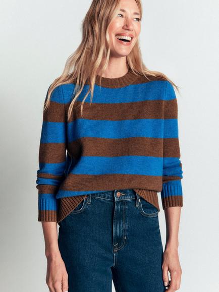 Boden Marta Merino Wool Stripe Jumper, Brown/Blue, Brown/Blue