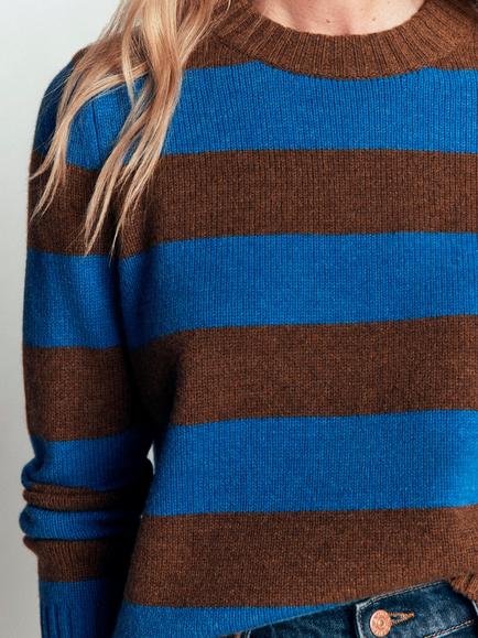Boden Marta Merino Wool Stripe Jumper, Brown/Blue - view 2, Brown/Blue