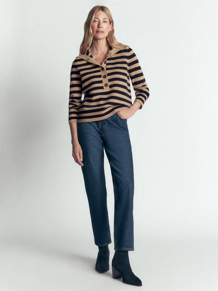 Boden Marta Merino Wool Sailor Collar Jumper, Camel/Navy, Camel/Navy