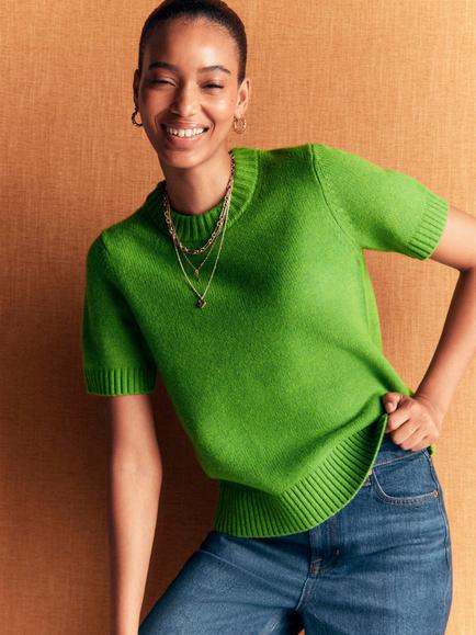 Boden Marta Merino Wool Short Sleeve Jumper, Juicy Apple - view 2, Juicy Apple