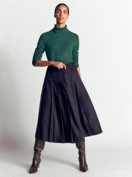 Boden Plain Midi Kilt Skirt, Navy, Navy