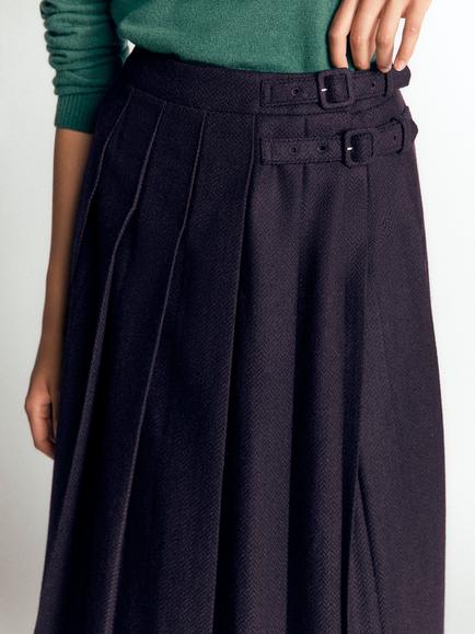 Boden Plain Midi Kilt Skirt, Navy - view 2, Navy