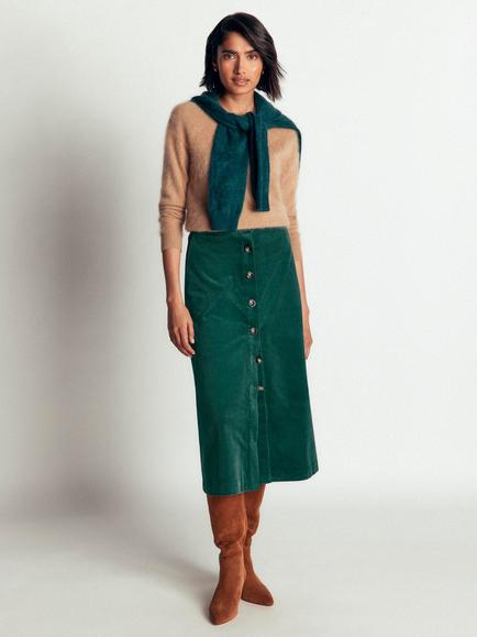 Boden Val Button Corduroy Midi Skirt, Midnight Teal