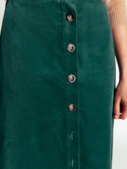 Boden Val Button Corduroy Midi Skirt - view 2, Midnight Teal
