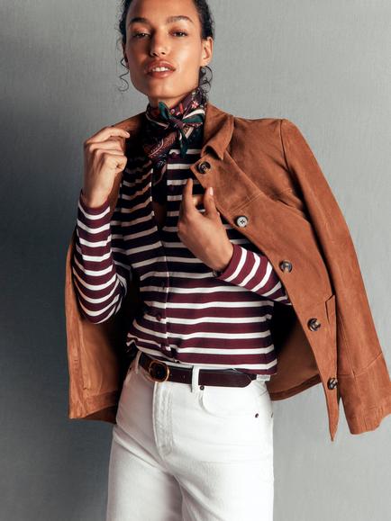 Boden Iris Striped Cotton Long Sleeve Top, Wine Tasting/Ivory - view 2, Wine Tasting/Ivory