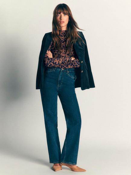 Boden Floral Ruched Neck Long Sleeve Top, Cappuccino Leaf - view 2, Cappuccino Leaf