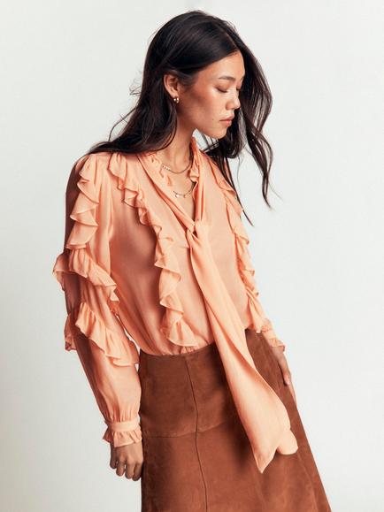 Boden Ruffled Georgette Top, Soft Peach, Soft Peach