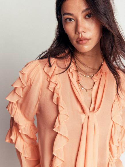Boden Ruffled Georgette Top, Soft Peach - view 2, Soft Peach