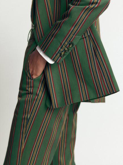 Boden Canonbury Stripe Straight Trousers, Green/Multi - view 2, Green/Multi