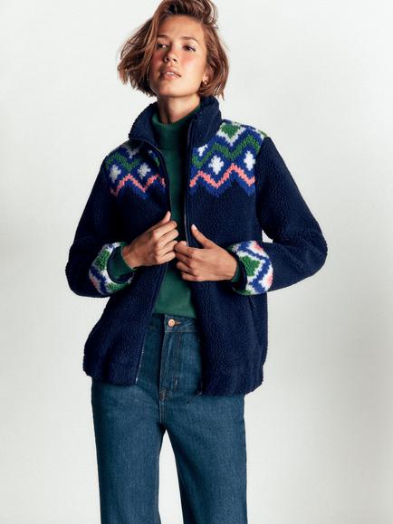 Boden Alnwick Borg Zip Up Jacket, French Navy, French Navy