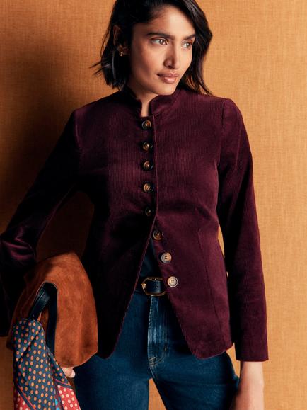Boden Hereford Cotton Rich Corduroy Military Jacket, Dark Cherry, Dark Cherry