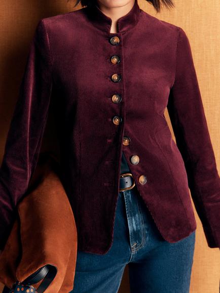 Boden Hereford Cotton Rich Corduroy Military Jacket, Dark Cherry - view 2, Dark Cherry