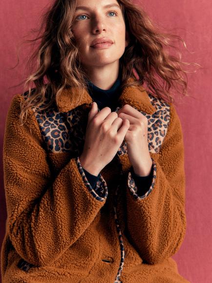 Boden Reversible Borg Mix Coat, Multi - view 2, Multi