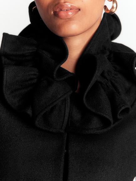 Boden Ruffle Neck Wool Rich Blazer, Black - view 2, Black